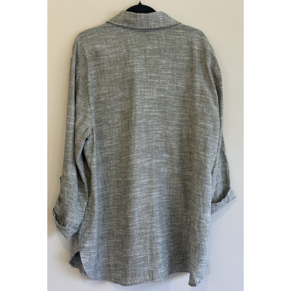 Jones New York Signature Linen Blend Top w/Roll Tab Sleeves Green Size Large NWT - Picture 3 of 10
